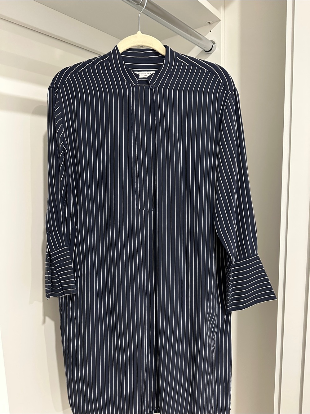 Equipment Navy and White Pinstripe Shirt Dress